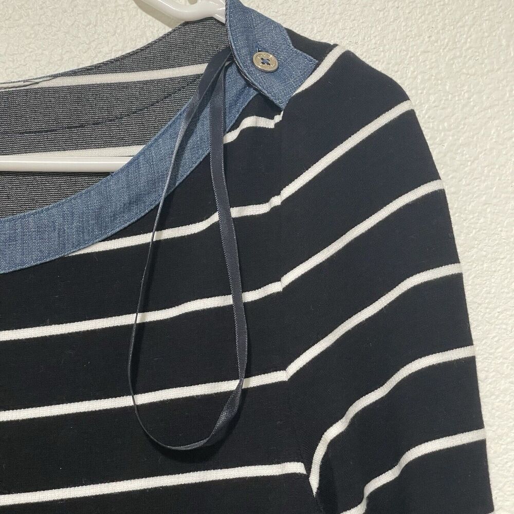 Tommy Hilfiger Dress Womens Small Black Stripe 3/4 Sleeve Boat Neck Boardwalk - Picture 3 of 10
